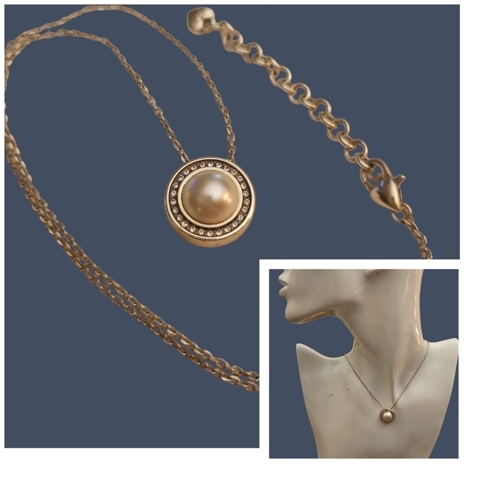 BRIGHTON Chara Ellipse Pearl Pendant Bridal Chain Necklace
